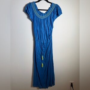 Echo New York Boho Maxi Dress | Blue w/ Yellow Stitching‎ | NWT